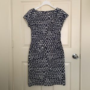 J. Crew Factory Sz 4 Navy/White Short-sleeve Basketweave Sheath Dress